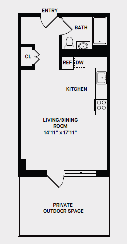 Floor plan for studio, 1 bath, 403 sqft